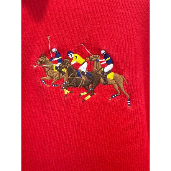 Vtg Polo By Ralph Lauren Red 1/4 Zip Embroidered 3 Pony Pullover Sweatshirt Sz L - Picture 4 of 7
